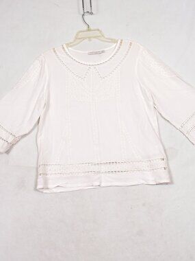Solitaire by Ravi Khosla Women's White 3/4 Sleeve Blouse Size Medium